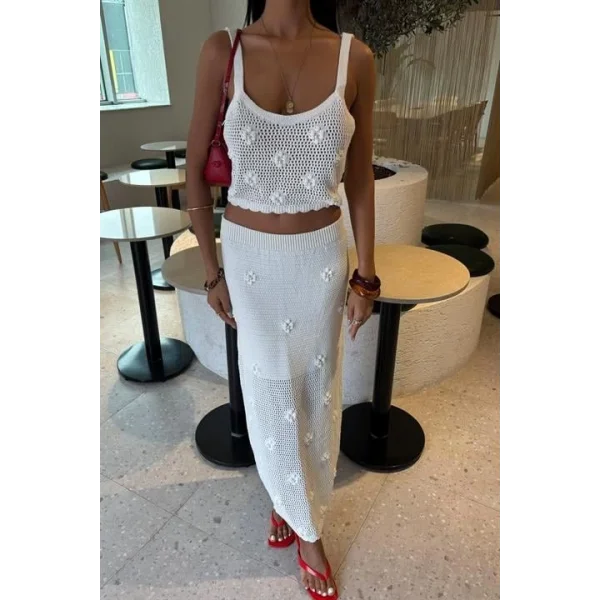 İnci Ve Çiçek Detaylı Büstiyerli Triko Takım 10100