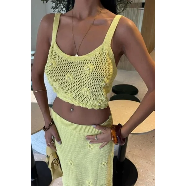 İnci Ve Çiçek Detaylı Büstiyerli Triko Takım 10100