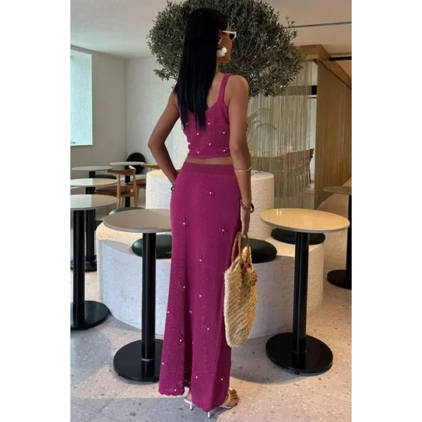 İnci Ve Çiçek Detaylı Büstiyerli Triko Takım 10100