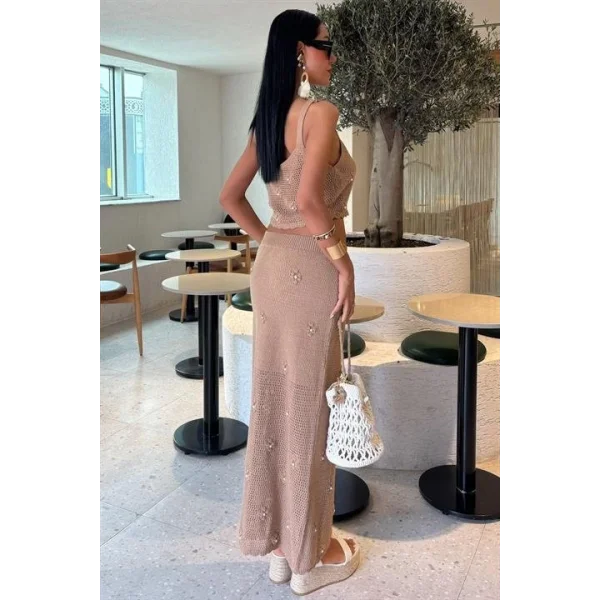 İnci Ve Çiçek Detaylı Büstiyerli Triko Takım 10100