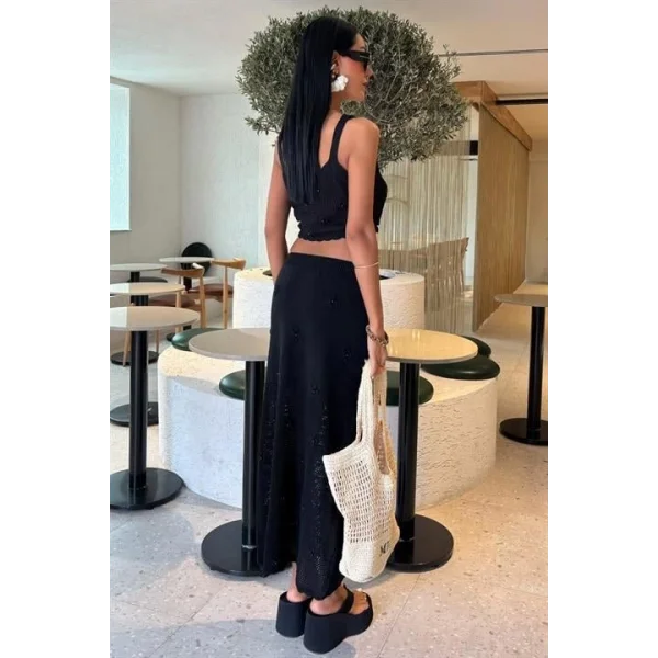 İnci Ve Çiçek Detaylı Büstiyerli Triko Takım 10100