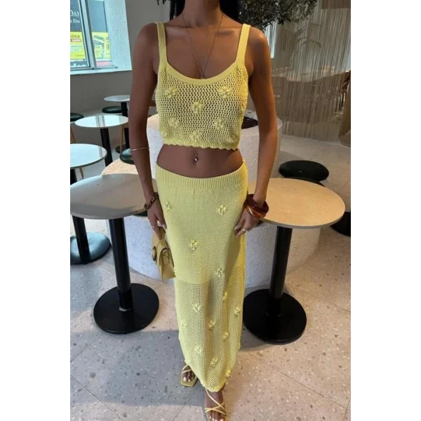 İnci Ve Çiçek Detaylı Büstiyerli Triko Takım 10100