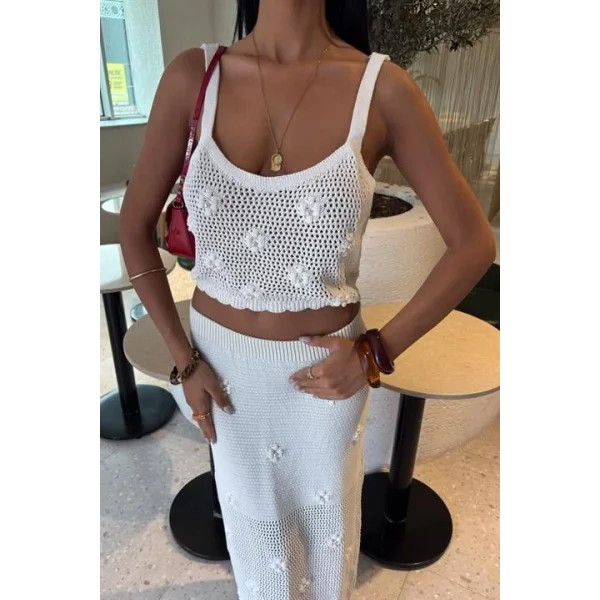 İnci Ve Çiçek Detaylı Büstiyerli Triko Takım 10100