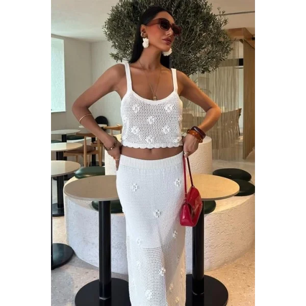 İnci Ve Çiçek Detaylı Büstiyerli Triko Takım 10100