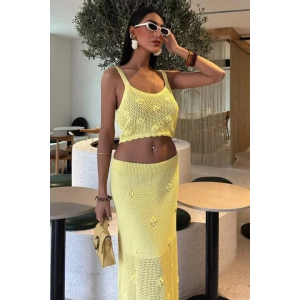 İnci Ve Çiçek Detaylı Büstiyerli Triko Takım 10100