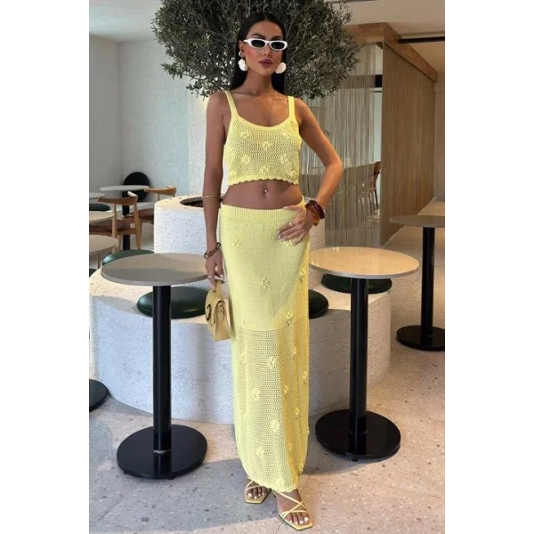 İnci Ve Çiçek Detaylı Büstiyerli Triko Takım 10100