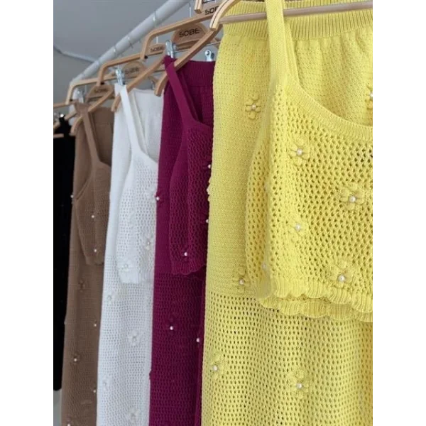 İnci Ve Çiçek Detaylı Büstiyerli Triko Takım 10100