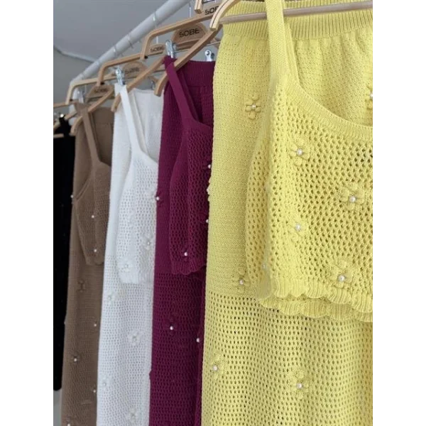 İnci Ve Çiçek Detaylı Büstiyerli Triko Takım 10100