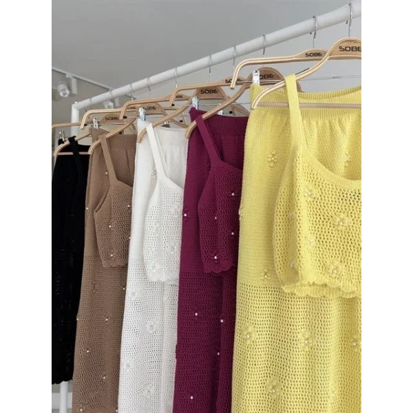 İnci Ve Çiçek Detaylı Büstiyerli Triko Takım 10100