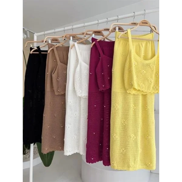 İnci Ve Çiçek Detaylı Büstiyerli Triko Takım 10100