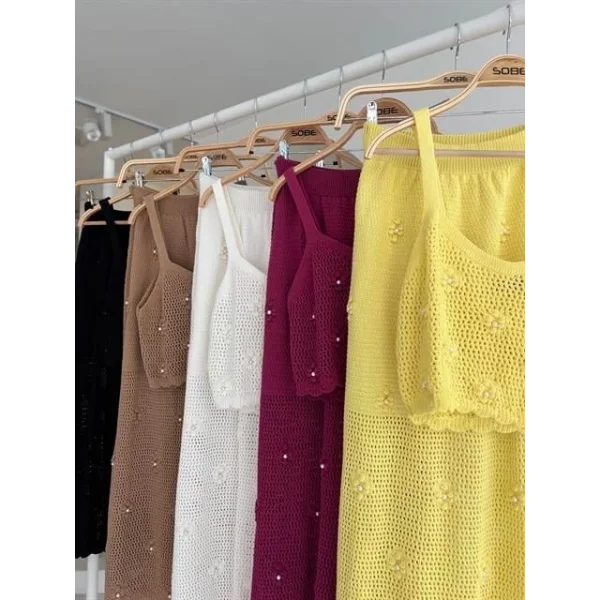 İnci Ve Çiçek Detaylı Büstiyerli Triko Takım 10100