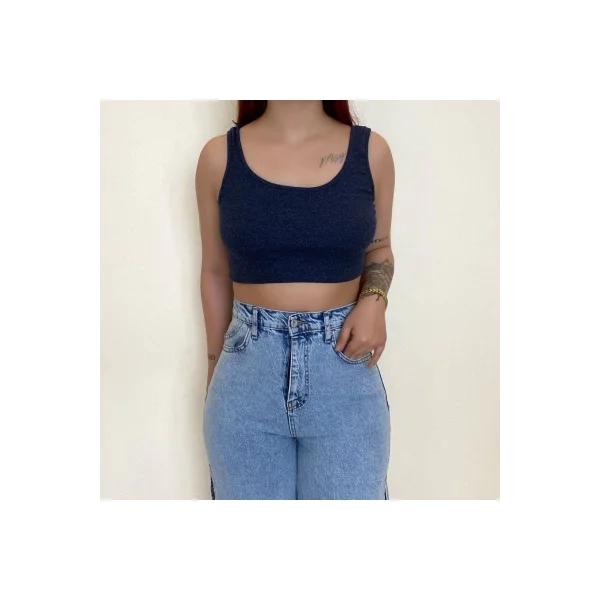 İndigo Kalın Askılı Fitilli Crop