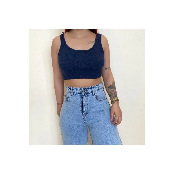 İndigo Kalın Askılı Fitilli Crop