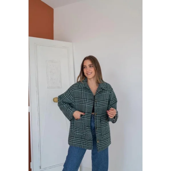 int Düğmeli Ekoseli Kaban