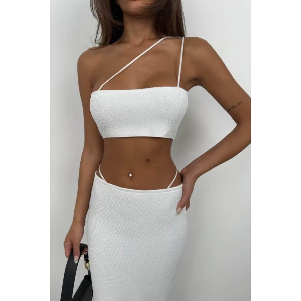 İp Detay Dokulu Maxi Etek