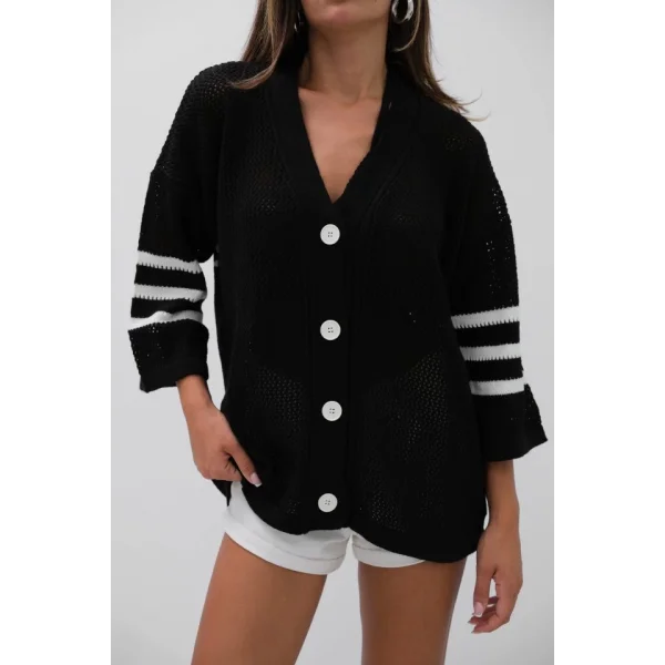 ırt Baskılı Ajurlu Hırka