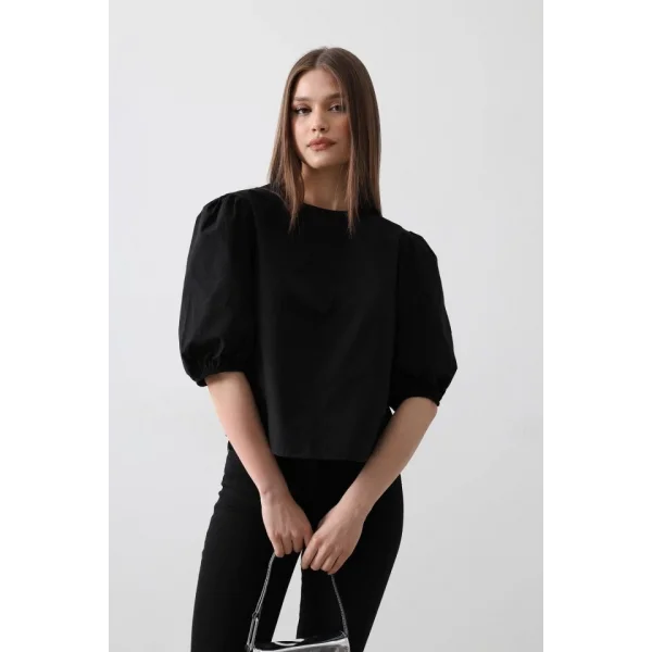 ırtı Fiyonk Bağlamalı Bluz  iyah