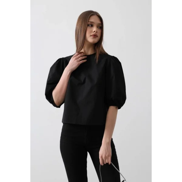 ırtı Fiyonk Bağlamalı Bluz  iyah