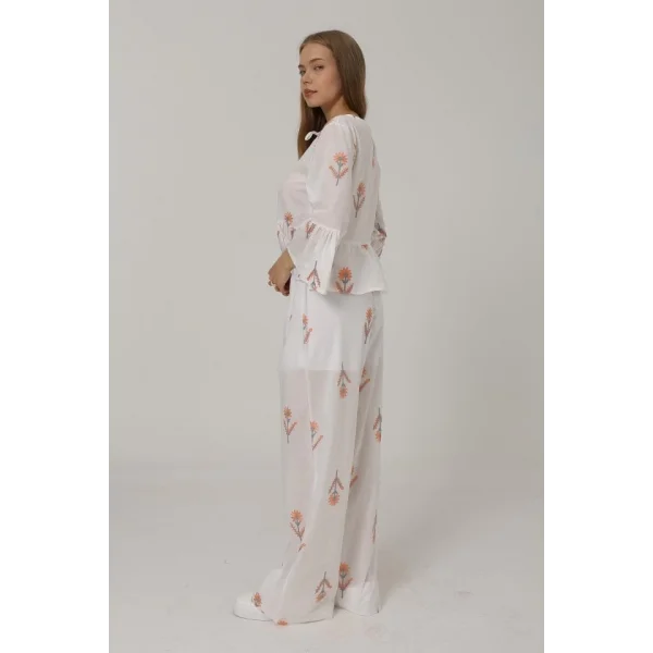 İşlemeli Oversize Pantolon - Beyaz