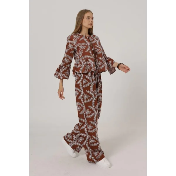 İşlemeli Oversize Pantolon - Kahve