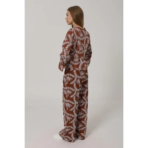 İşlemeli Oversize Pantolon - Kahve
