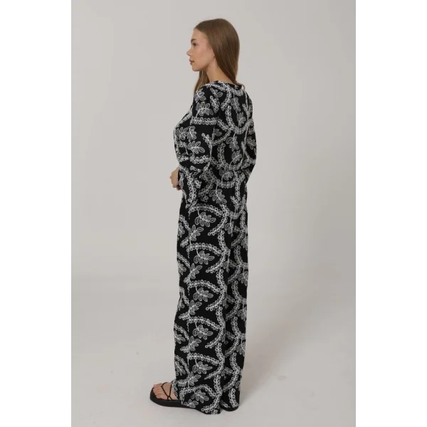 İşlemeli Oversize Pantolon - Siyah