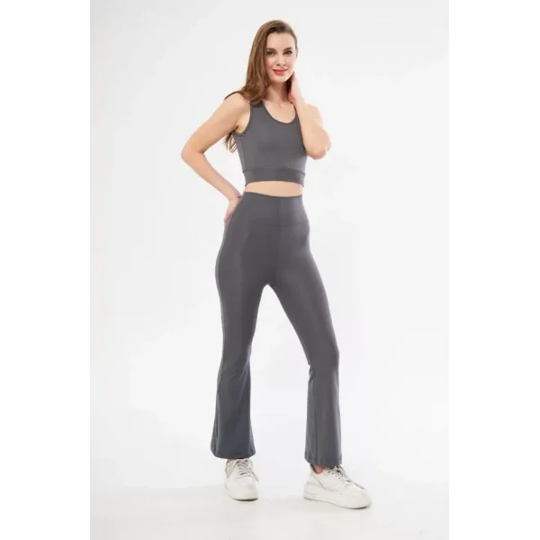 İspanyol Paça Taytli Croplu Takım - Füme