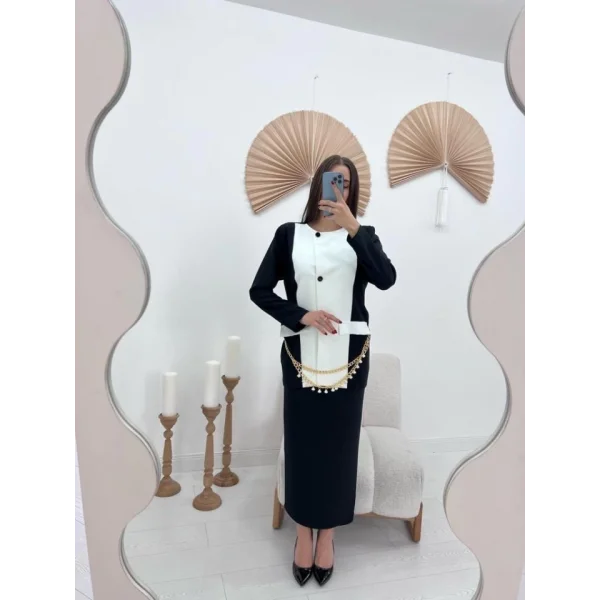 iyah Atlas Kumaş Garnili Ceket Ve Etek Takım