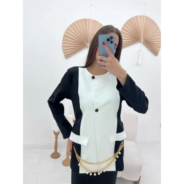 iyah Atlas Kumaş Garnili Ceket Ve Etek Takım