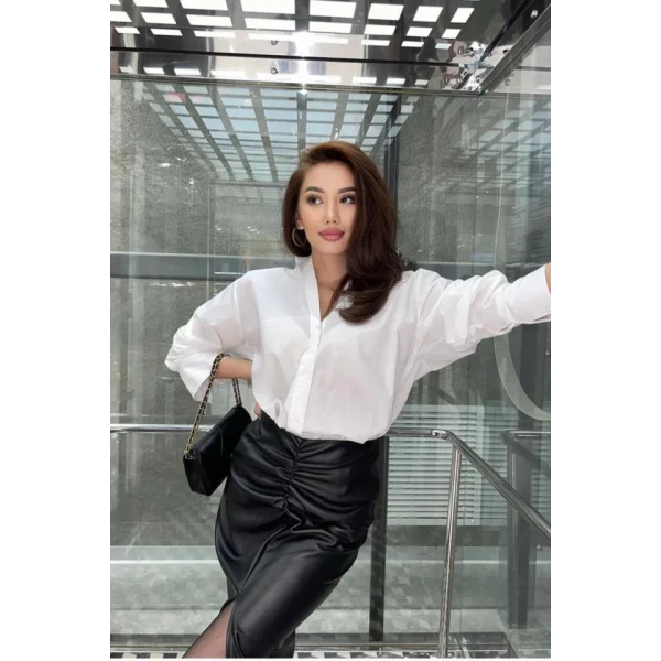 iyah Büzgü Detaylı Deri Etek