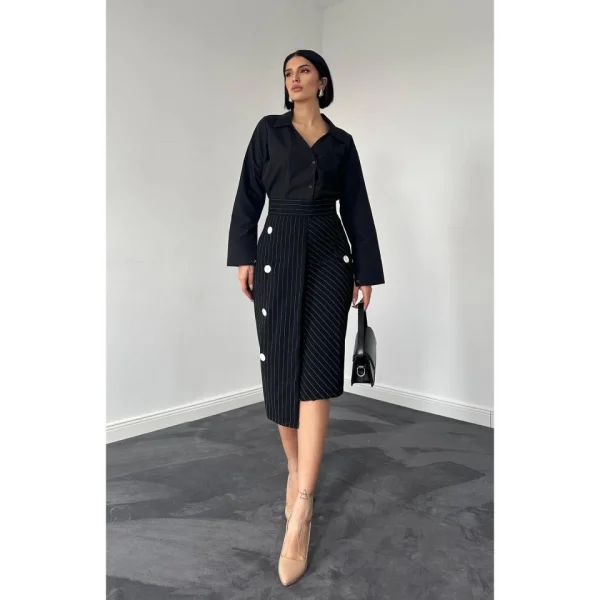 iyah Çizgili Poliviskon Etek