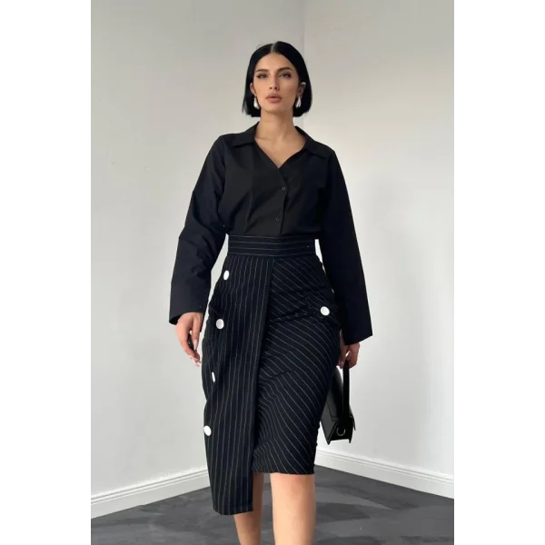 iyah Çizgili Poliviskon Etek