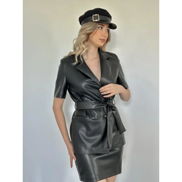 iyah Deri Ceket Ve Etek Takım