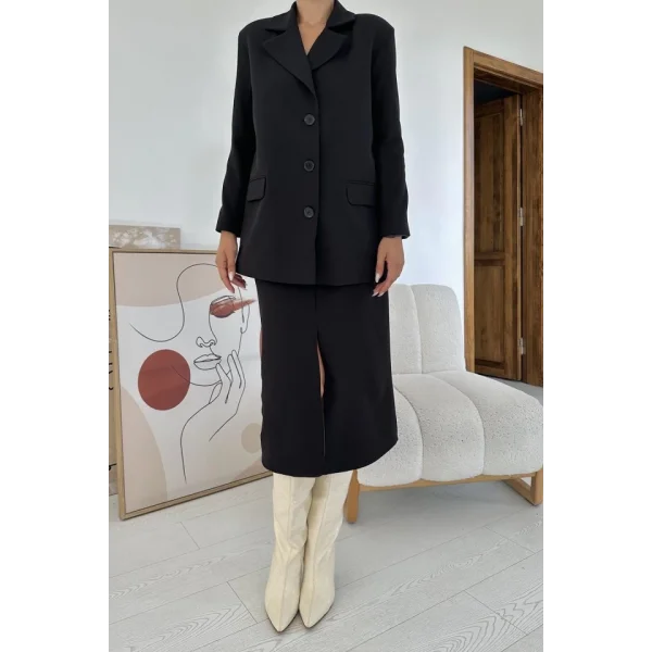 iyah Düğmeli Ceket Ve Etek Takım