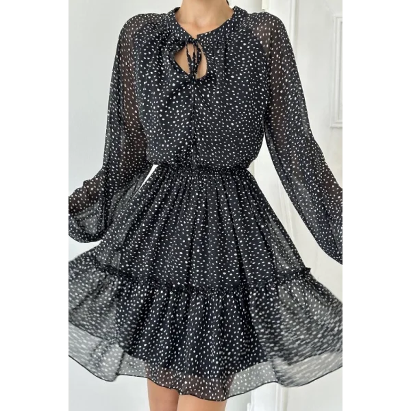 iyah Eteği Katlı Puantiyeli Elbise