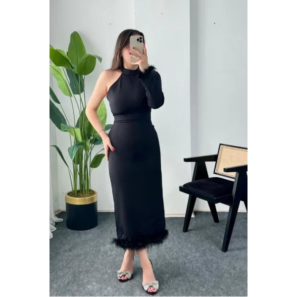 iyah Eteği Tüllü Tek Kol Elbise