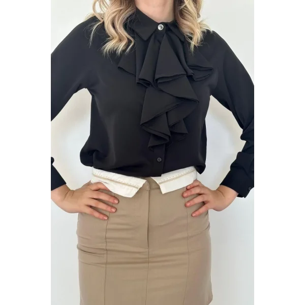 iyah Jesica Volanlı Taş Düğme Detaylı Gömlek