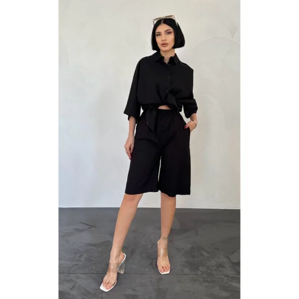 iyah Kısa Kollu Keten Gömlek Ve Şort Takım