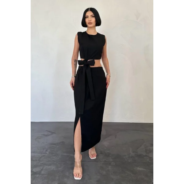 iyah Kuşaklı Crop Ve Etek Takım