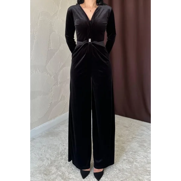 iyah Önü Tokalı Kadife Tulum