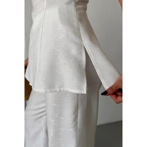 JAKAR KETEN KOLSUZ BLUZ-PANTOLON TK - Beyaz