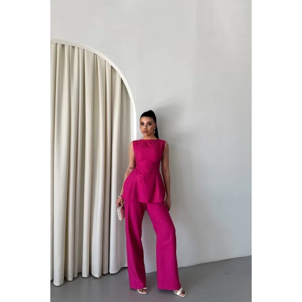 JAKAR KETEN KOLSUZ BLUZ-PANTOLON TK - Fuşya