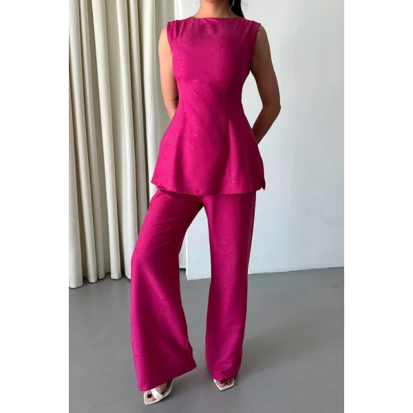 JAKAR KETEN KOLSUZ BLUZ-PANTOLON TK - Fuşya