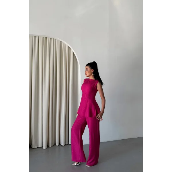 JAKAR KETEN KOLSUZ BLUZ-PANTOLON TK - Fuşya