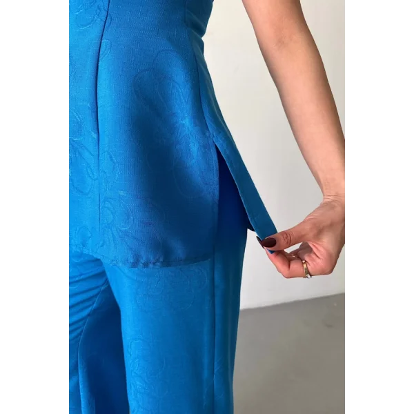 JAKAR KETEN KOLSUZ BLUZ-PANTOLON TK - Mavi