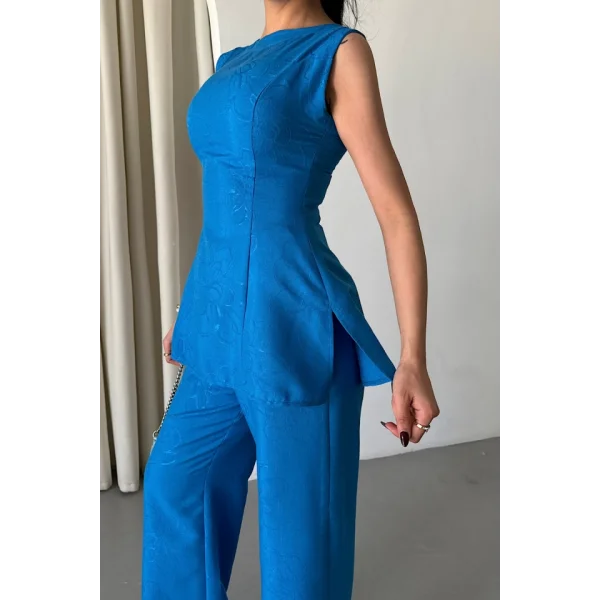 JAKAR KETEN KOLSUZ BLUZ-PANTOLON TK - Mavi