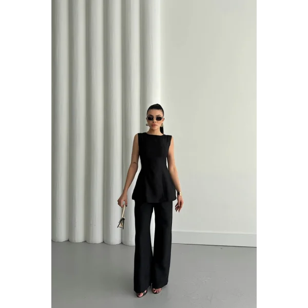 JAKAR KETEN KOLSUZ BLUZ-PANTOLON TK - Siyah