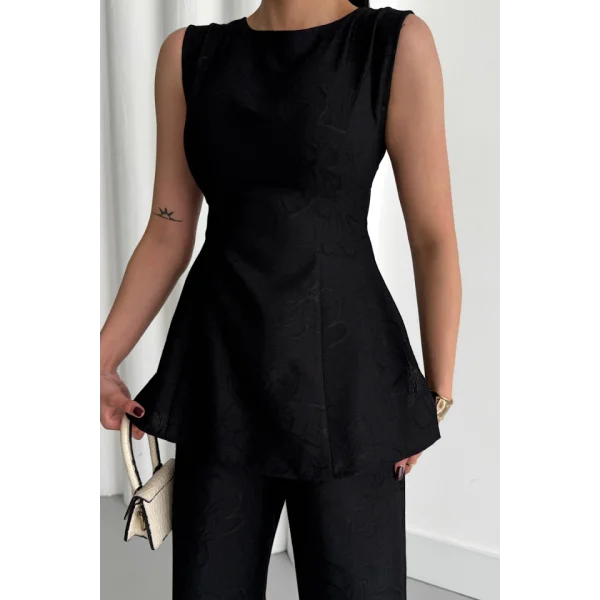 JAKAR KETEN KOLSUZ BLUZ-PANTOLON TK - Siyah