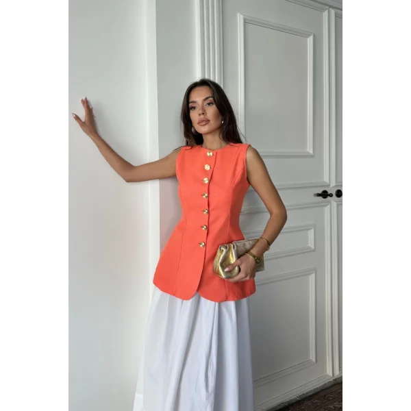 JAKAR KETEN YELEK BELDEN OTURTMALI GOLD DÜĞMELİ - Orange