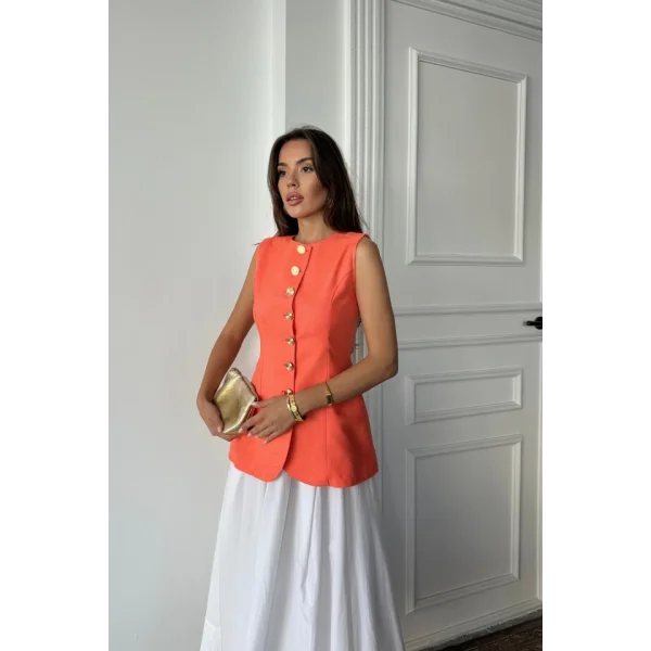 JAKAR KETEN YELEK BELDEN OTURTMALI GOLD DÜĞMELİ - Orange